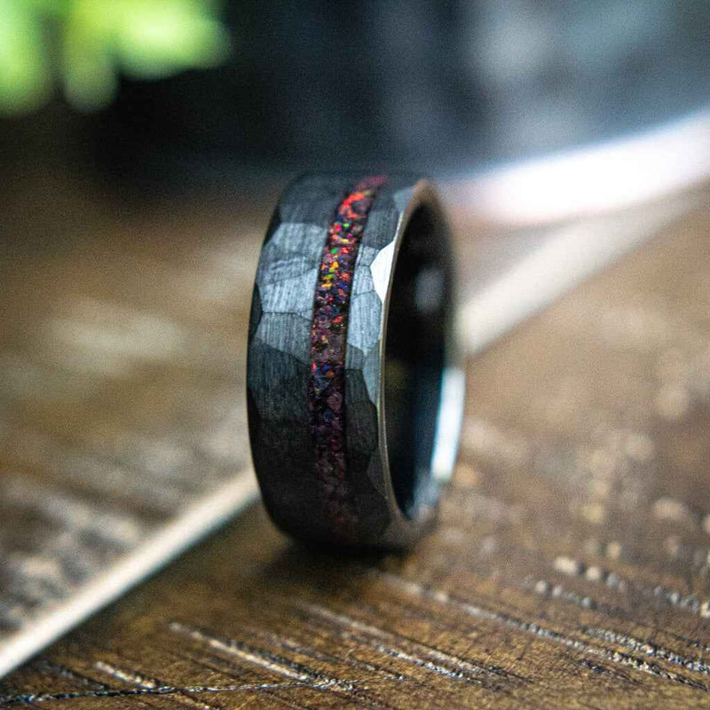 The Gambit- Black Tungsten Opal Men's Wedding Ring | Madera Bands