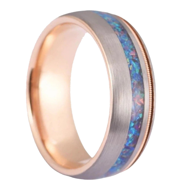 The Hendrix- Rose Gold Tungsten Opal Guitar Men's Ring | Madera Bands