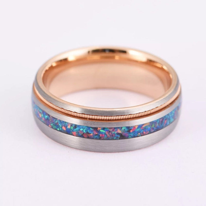 The Hendrix- Rose Gold Tungsten Opal Guitar Men's Ring | Madera Bands