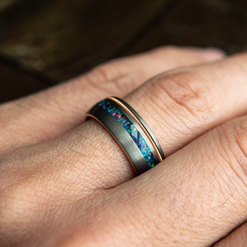 The Hendrix- Rose Gold Tungsten Opal Guitar Men's Ring | Madera Bands