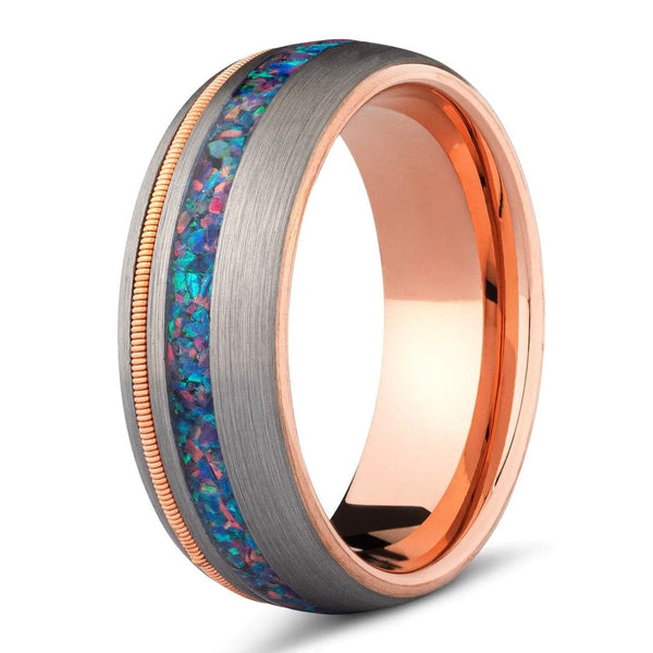 The Hendrix- Rose Gold Tungsten Opal Guitar Men's Ring | Madera Bands