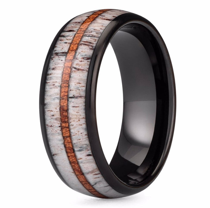 The Hunter- Deer Antler Wood & Tungsten Men’s Wedding Rings | Madera Bands
