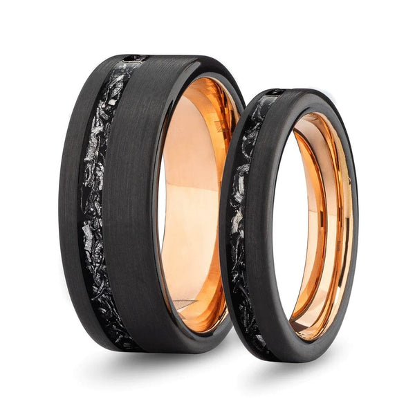 The Jack & Rose- Couples Meteorite His & Hers Black Tungsten Wedding Bands | Madera Bands