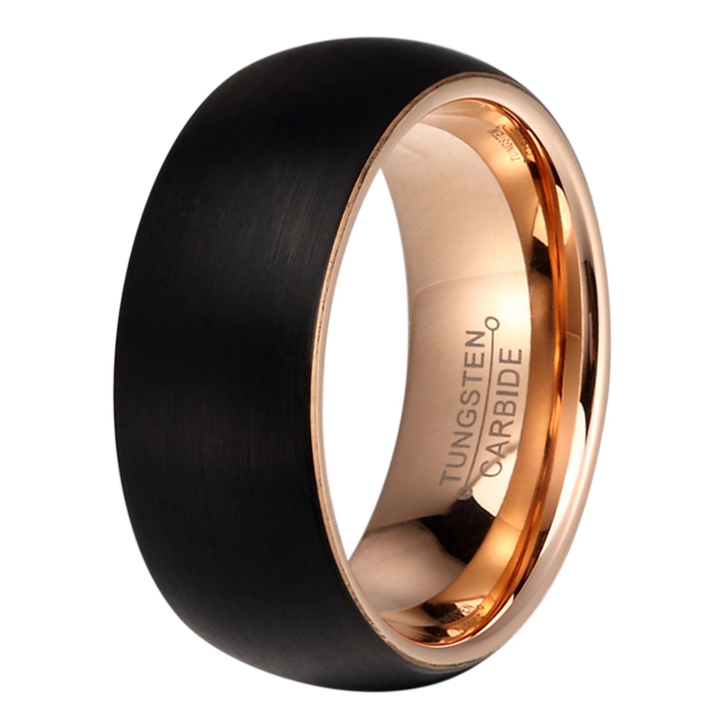 Black and Rose Gold Tungsten Ring | The Liam | Madera Bands