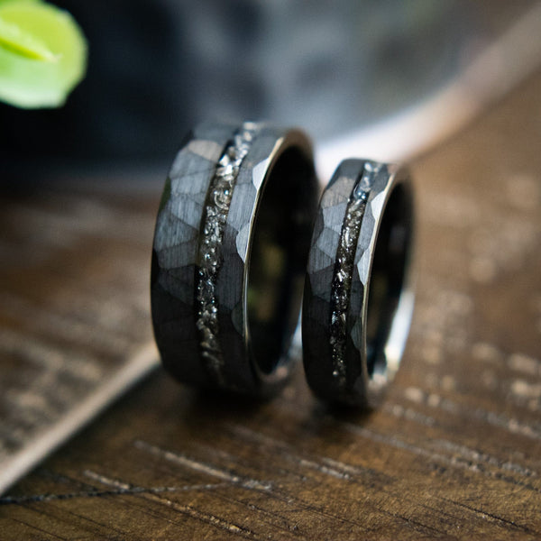 The Lois & Kent- Couples His & Hers Meteorite Black Wedding Bands | Madera Bands