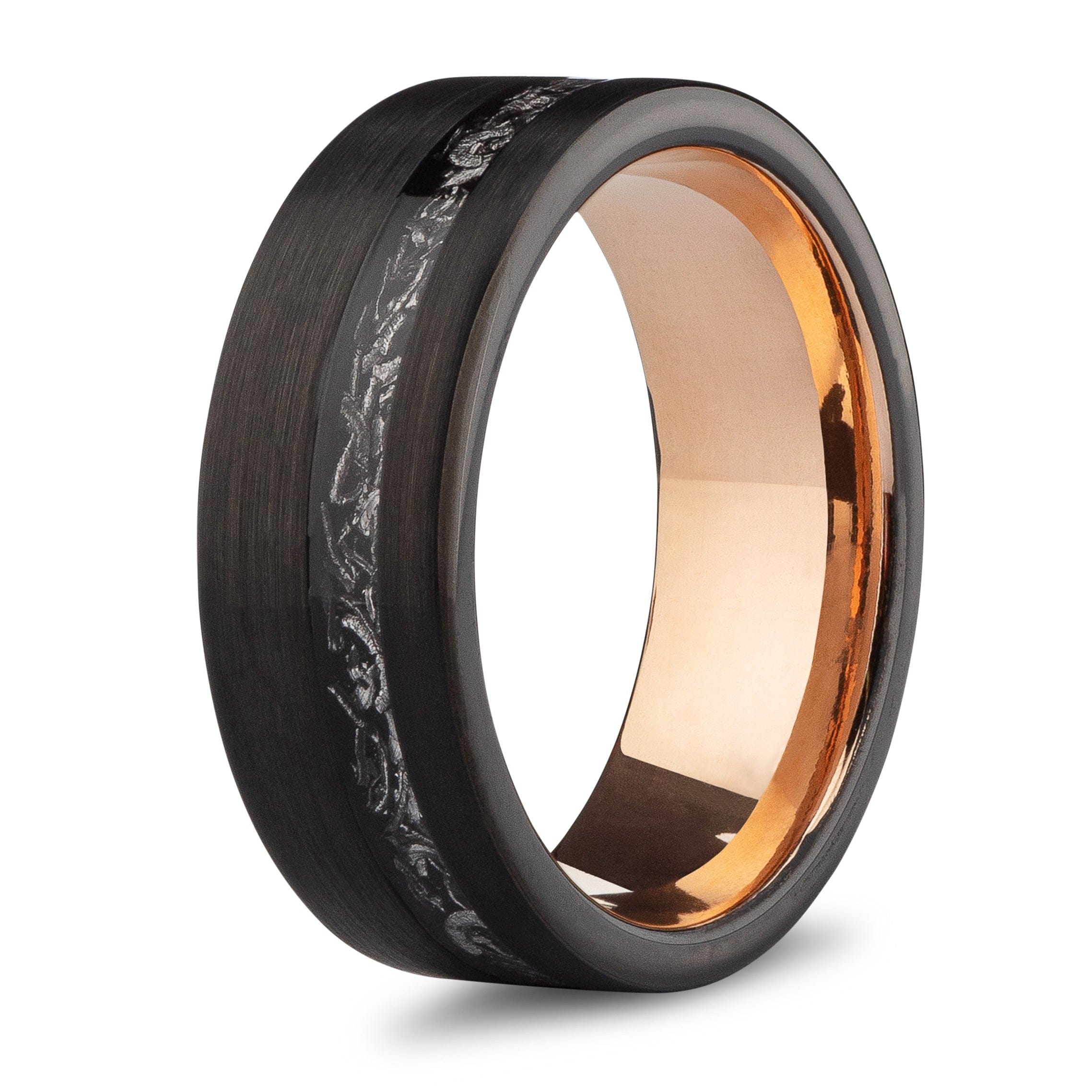 Black Wedding Band With Rose Gold | The Jack | Madera Bands