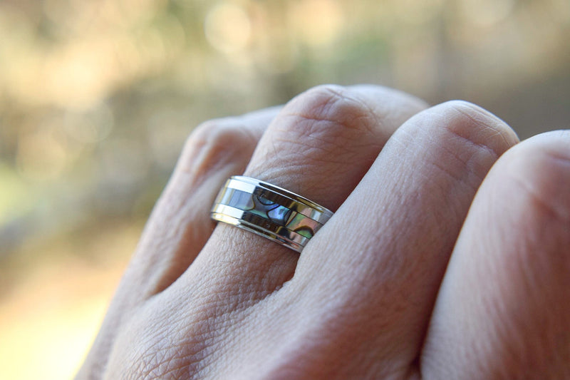 The Masterpiece- Tungsten and Abalone Shell Men’s Wedding Rings | Madera Bands