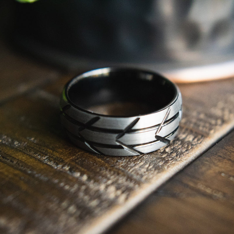 The Mechanic- Tire Men’s Wedding Rings | Madera Bands 