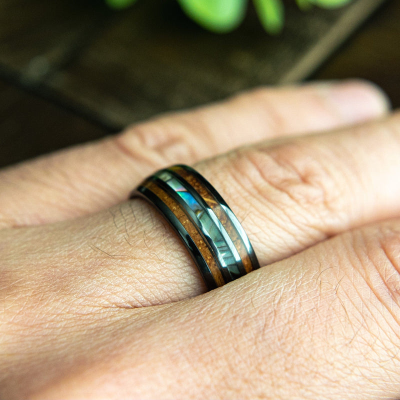 The Oasis- Abalone Ceramic Men's Wedding Ring | Madera Bands