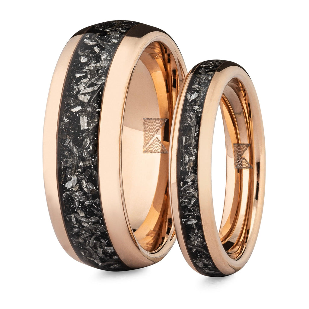 Couples Meteorite Wedding Bands- His Hers Wedding Ring Set- Promise Rings- Rose Gold Matching Wedding Rings- Romeo & Juliet