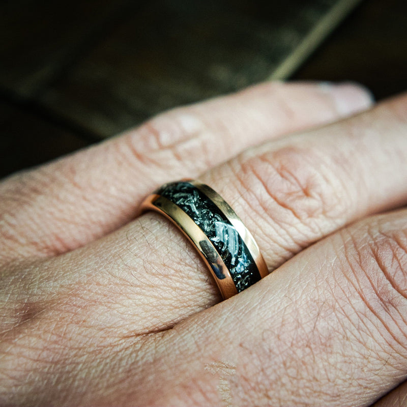 Couples Meteorite Wedding Bands- His Hers Wedding Ring Set- Promise Rings- Rose Gold Matching Wedding Rings- Romeo & Juliet