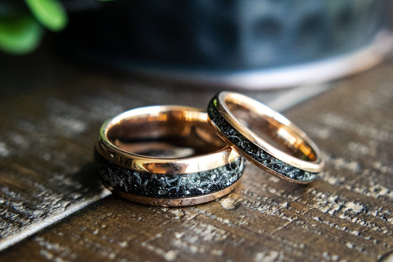 The Romeo- Meteorite & Rose Gold Tungsten Men's Wedding Ring | Madera Bands