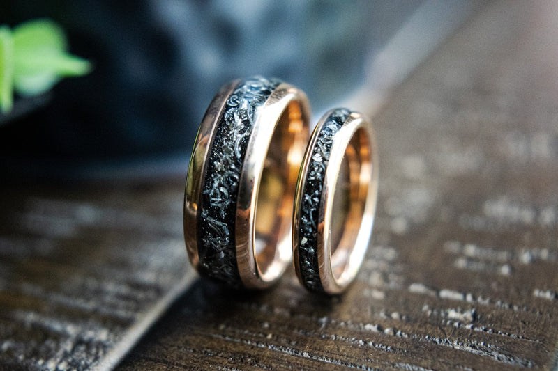 The Romeo- Meteorite & Rose Gold Tungsten Men's Wedding Ring | Madera Bands