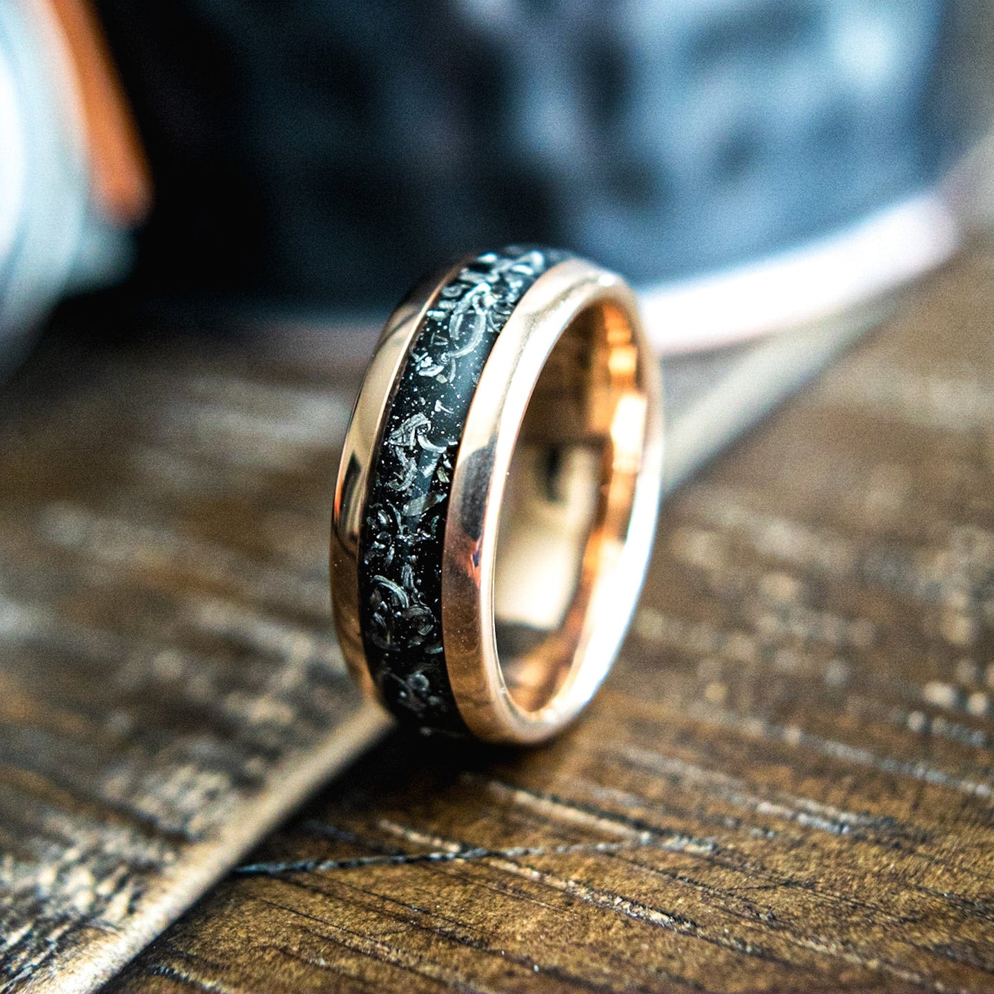 The Romeo- Meteorite & Rose Gold Tungsten Men's Wedding Ring | Madera Bands