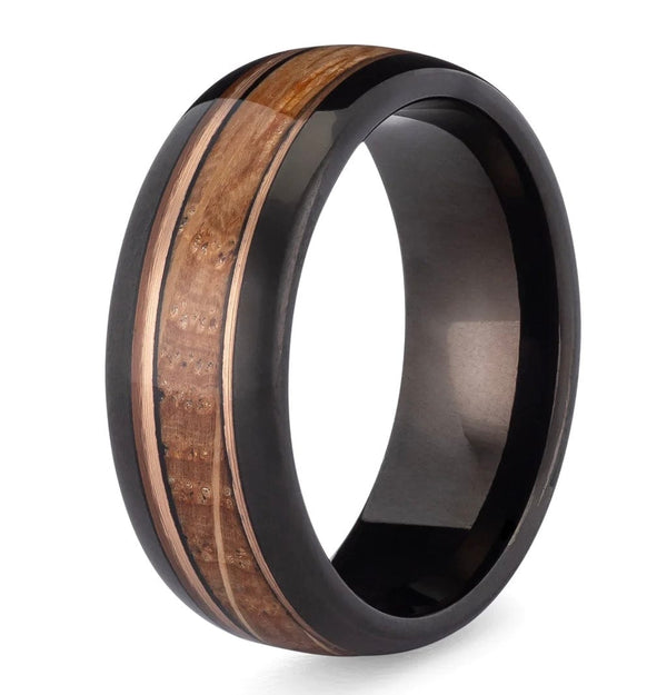 The Tennessee- Whiskey Barrel Wood Tungsten & Copper Men's Wedding Ring | Madera Bands