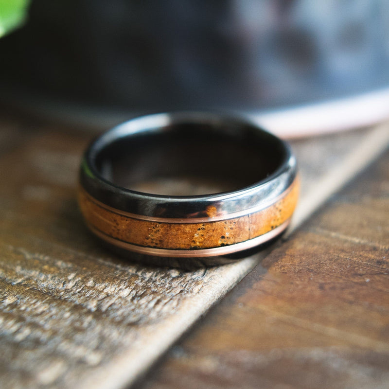 The Tennessee- Whiskey Barrel Wood Tungsten & Copper Men's Wedding Ring | Madera Bands